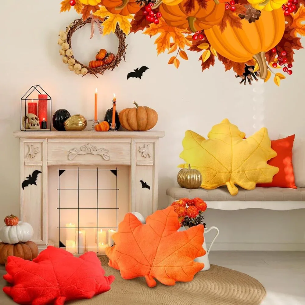 3 Pcs Fall‎ Maple Leaf Pillow - 3D Autumn Throw Cushions for Home, Couch, Car